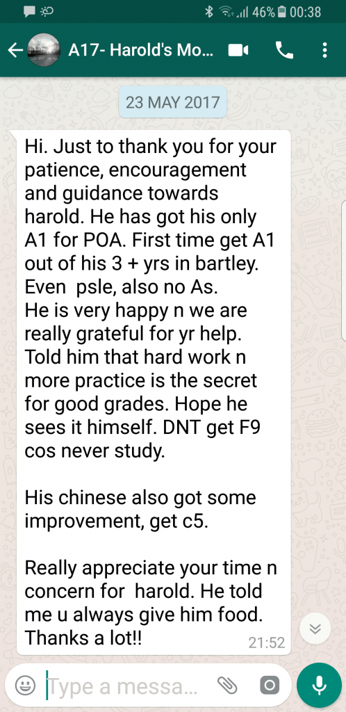 Screenshot of Whatsapp Message by Harold's Mom (Peggy)-2017