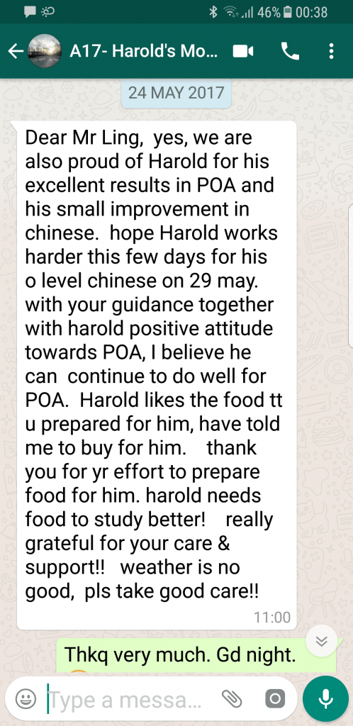 Screenshot of Whatsapp Message by Harold's Mom (Peggy)-2017 (2)